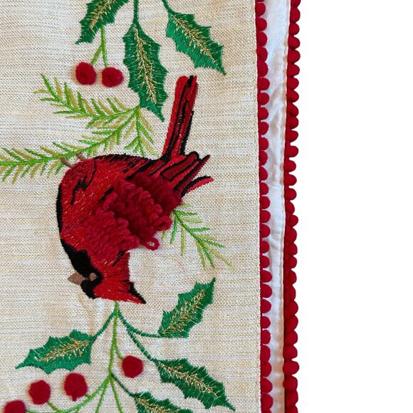 The Farmhouse Embroidered Red Cardinals Christmas Table Runner 16x72 Holiday New - Picture 10 of 16